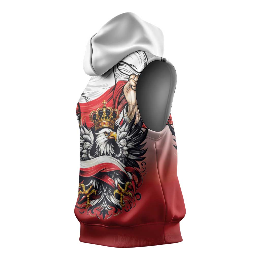 Poland Independence Day Sleeveless Hoodie Polska White Eagle and Flag Style - Wonder Print Shop