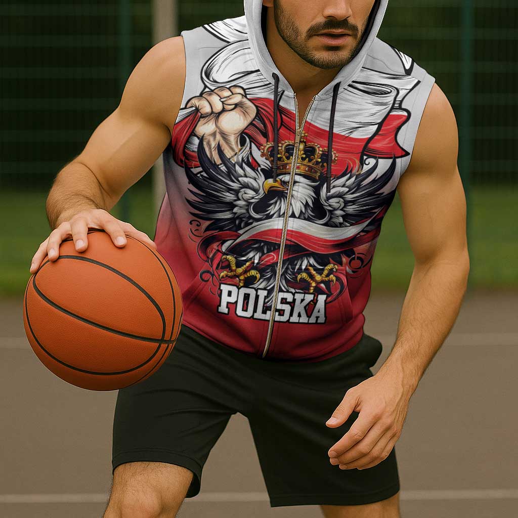 Poland Independence Day Sleeveless Zip Hoodie Polska White Eagle and Flag Style - Wonder Print Shop