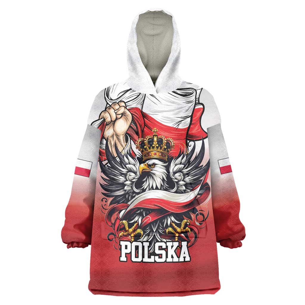 Poland Independence Day Wearable Blanket Hoodie Polska White Eagle and Flag Style - Wonder Print Shop