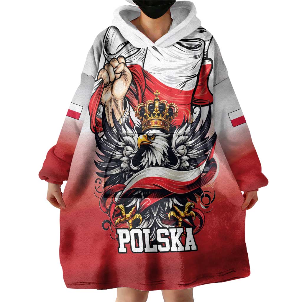 Poland Independence Day Wearable Blanket Hoodie Polska White Eagle and Flag Style - Wonder Print Shop