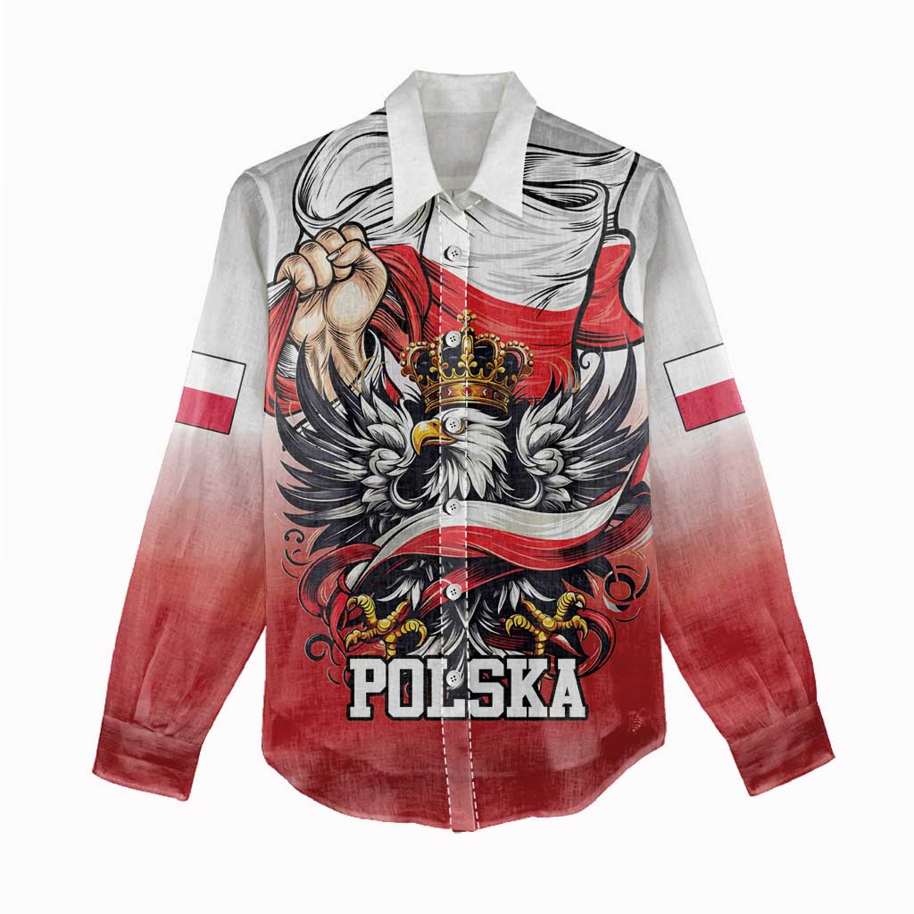 Poland Independence Day Women Casual Shirt Polska White Eagle and Flag Style - Wonder Print Shop