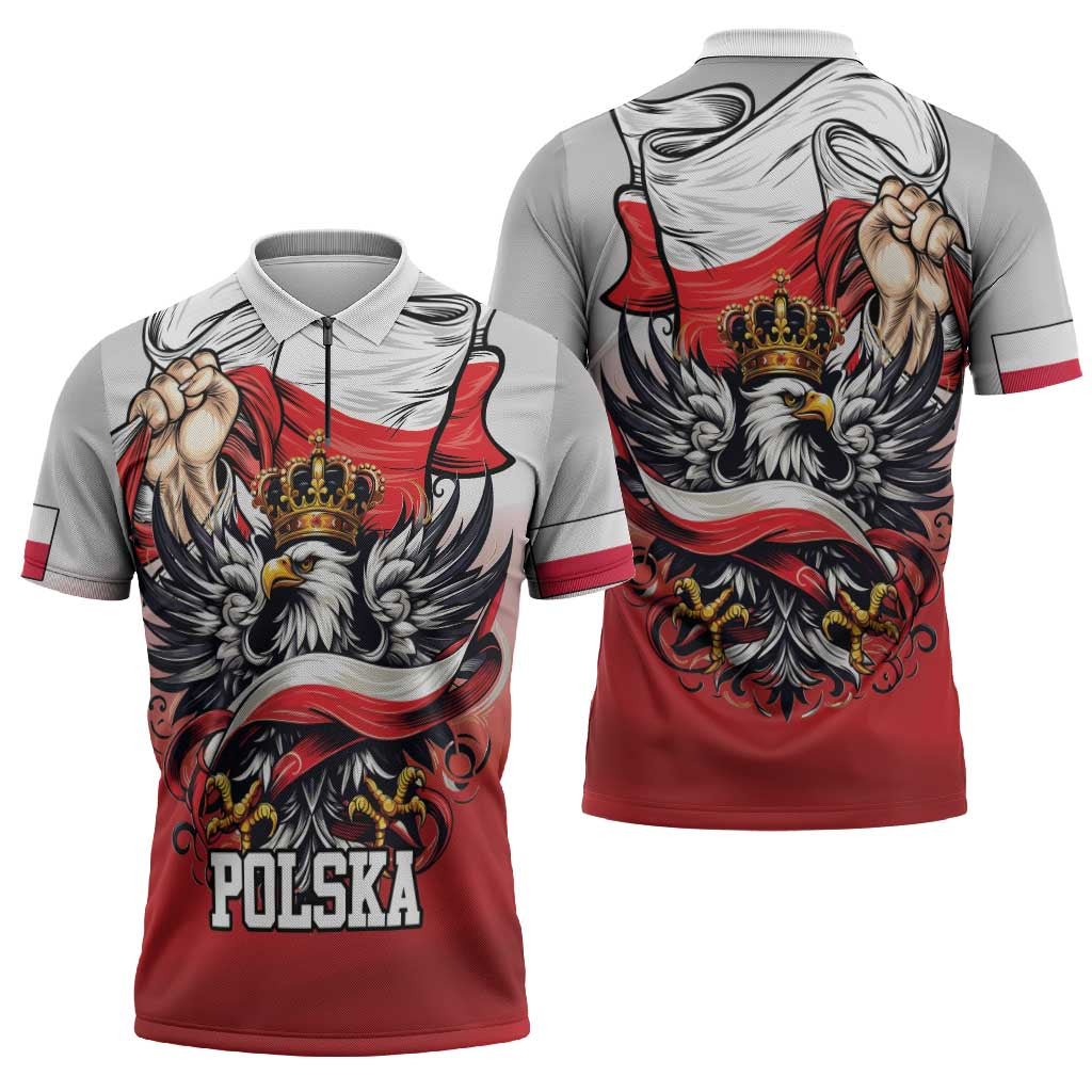 Poland Independence Day Zipper Polo Shirt Polska White Eagle and Flag Style - Wonder Print Shop