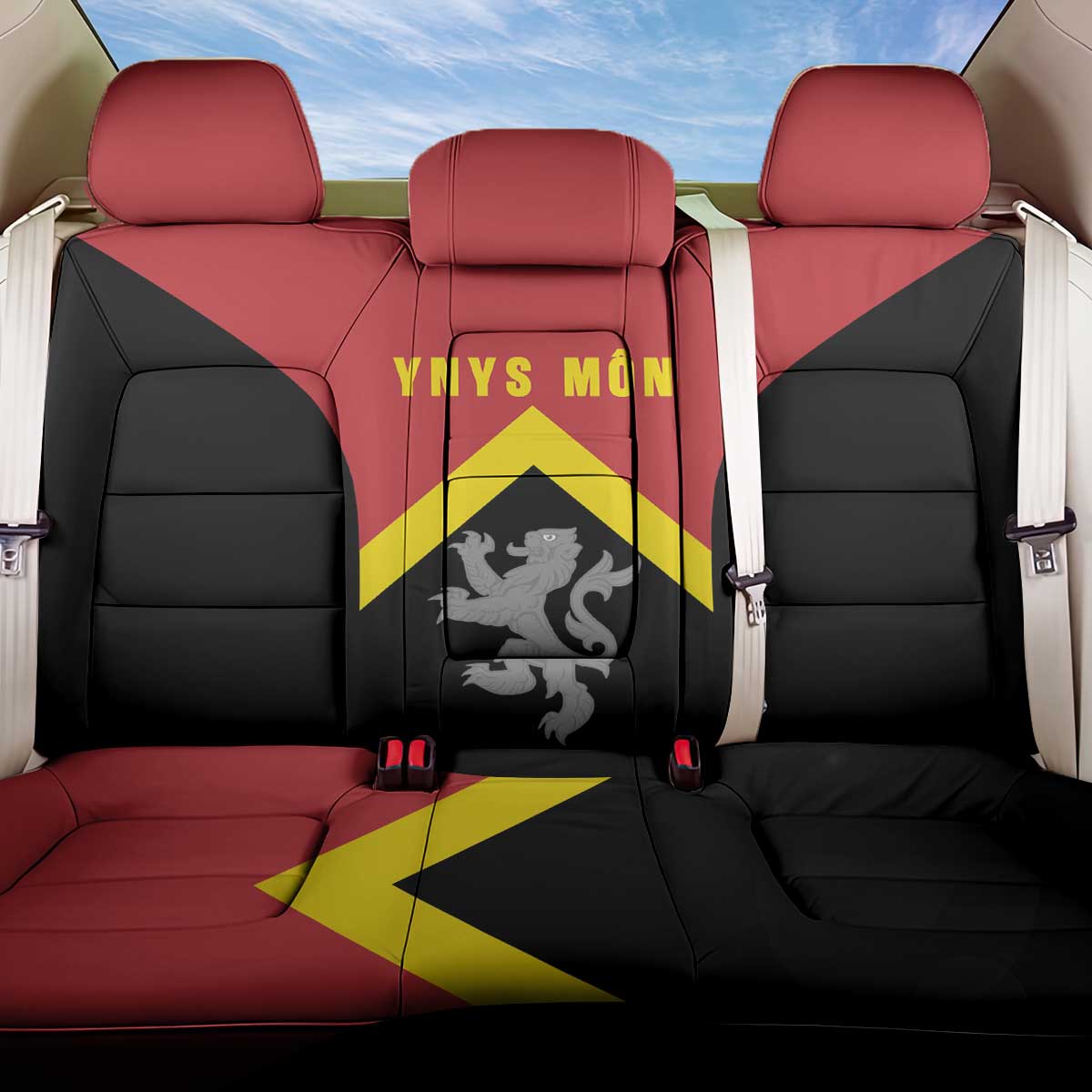 Anglesey Wales Back Car Seat Cover Ynys Mon Welsh Lion Flag Design - Wonder Print Shop