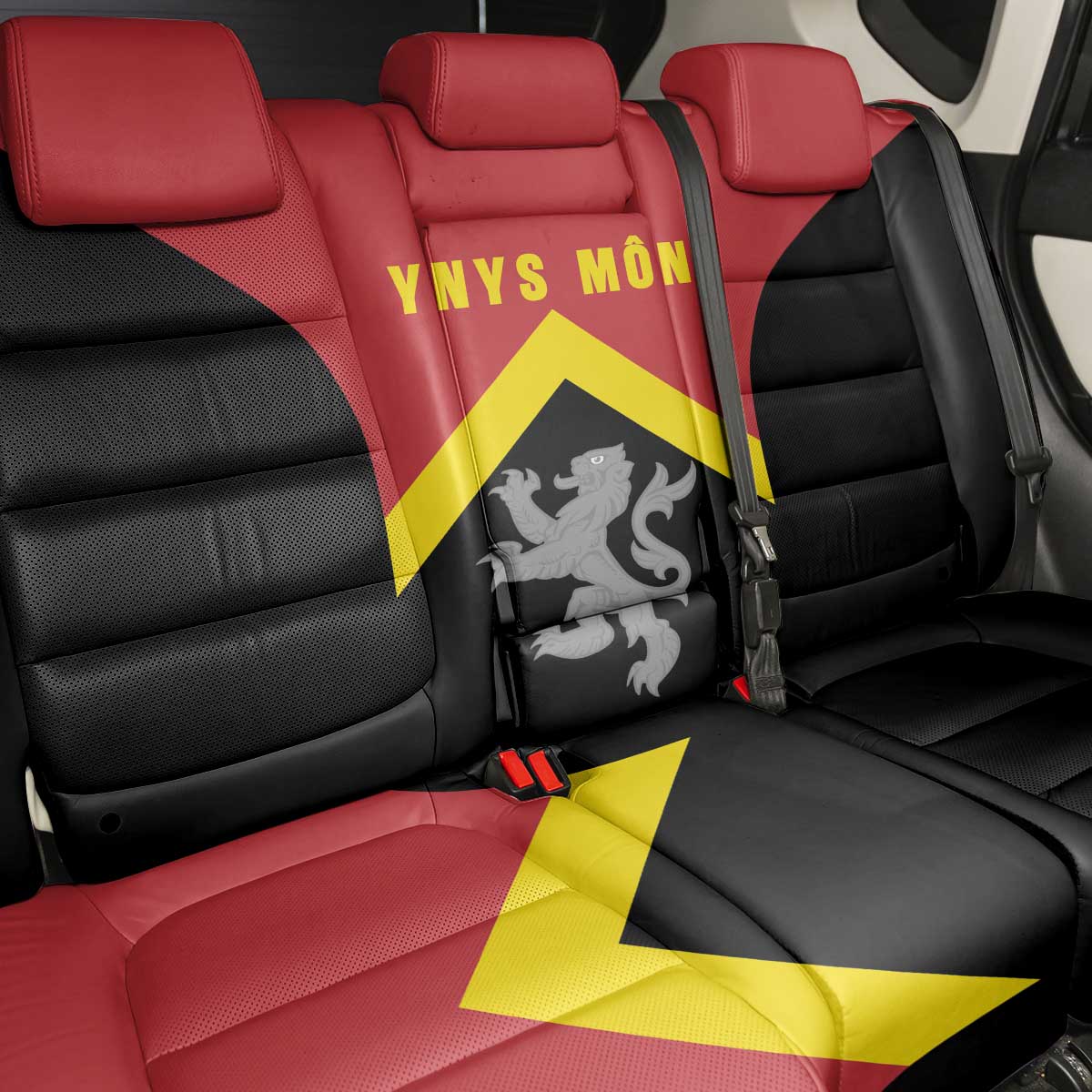 Anglesey Wales Back Car Seat Cover Ynys Mon Welsh Lion Flag Design - Wonder Print Shop
