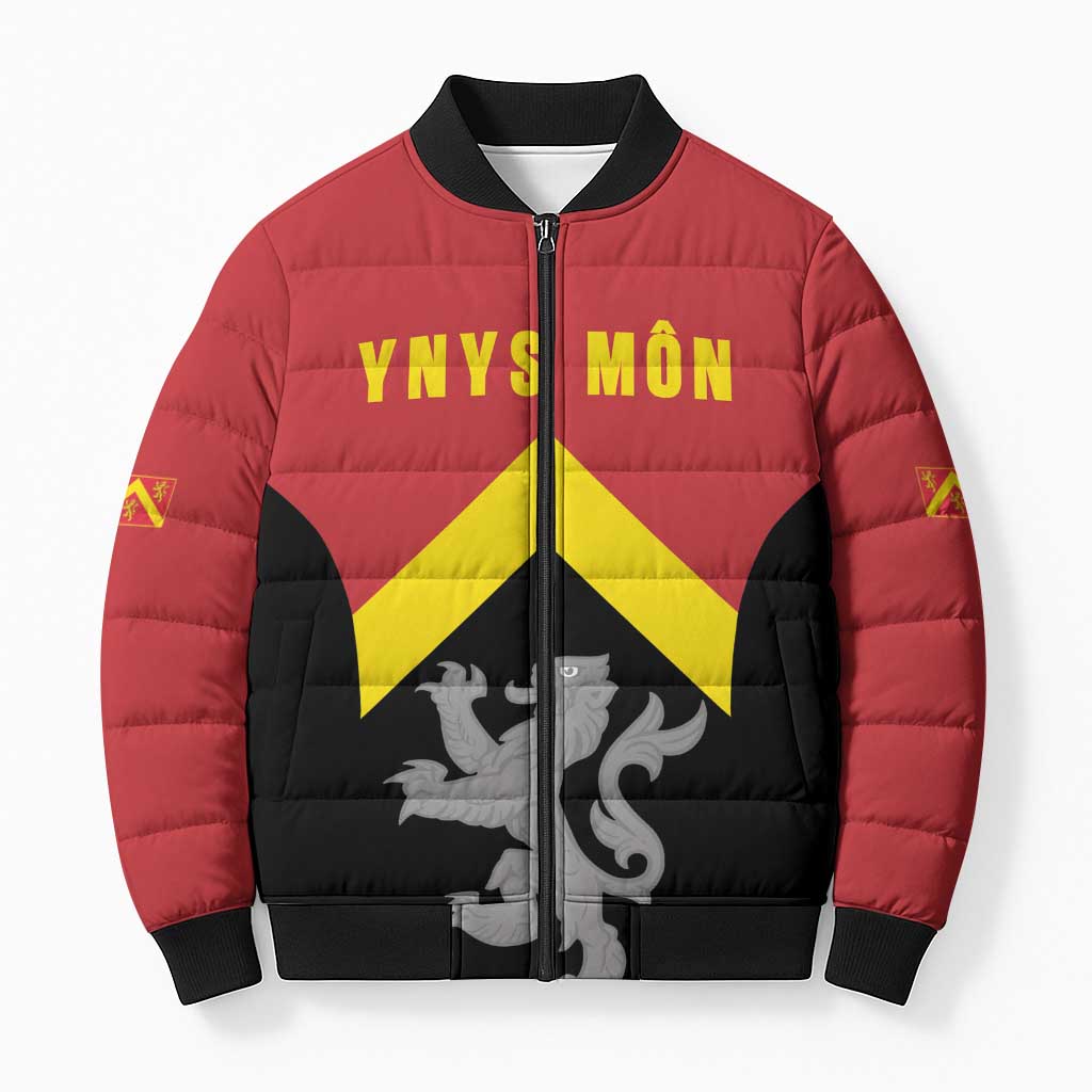Personalised Anglesey Wales Bomber Puffer Jacket Ynys Mon Welsh Lion Flag Design - Wonder Print Shop