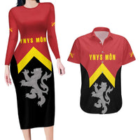 Personalised Anglesey Wales Couples Matching Long Sleeve Bodycon Dress and Hawaiian Shirt Ynys Mon Welsh Lion Flag Design - Wonder Print Shop