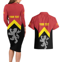 Personalised Anglesey Wales Couples Matching Long Sleeve Bodycon Dress and Hawaiian Shirt Ynys Mon Welsh Lion Flag Design - Wonder Print Shop