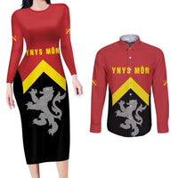 Personalised Anglesey Wales Couples Matching Long Sleeve Bodycon Dress and Long Sleeve Button Shirt Ynys Mon Welsh Lion Flag Design - Wonder Print Shop