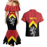 Personalised Anglesey Wales Couples Matching Mermaid Dress and Hawaiian Shirt Ynys Mon Welsh Lion Flag Design - Wonder Print Shop