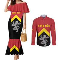 Personalised Anglesey Wales Couples Matching Mermaid Dress and Long Sleeve Button Shirt Ynys Mon Welsh Lion Flag Design - Wonder Print Shop