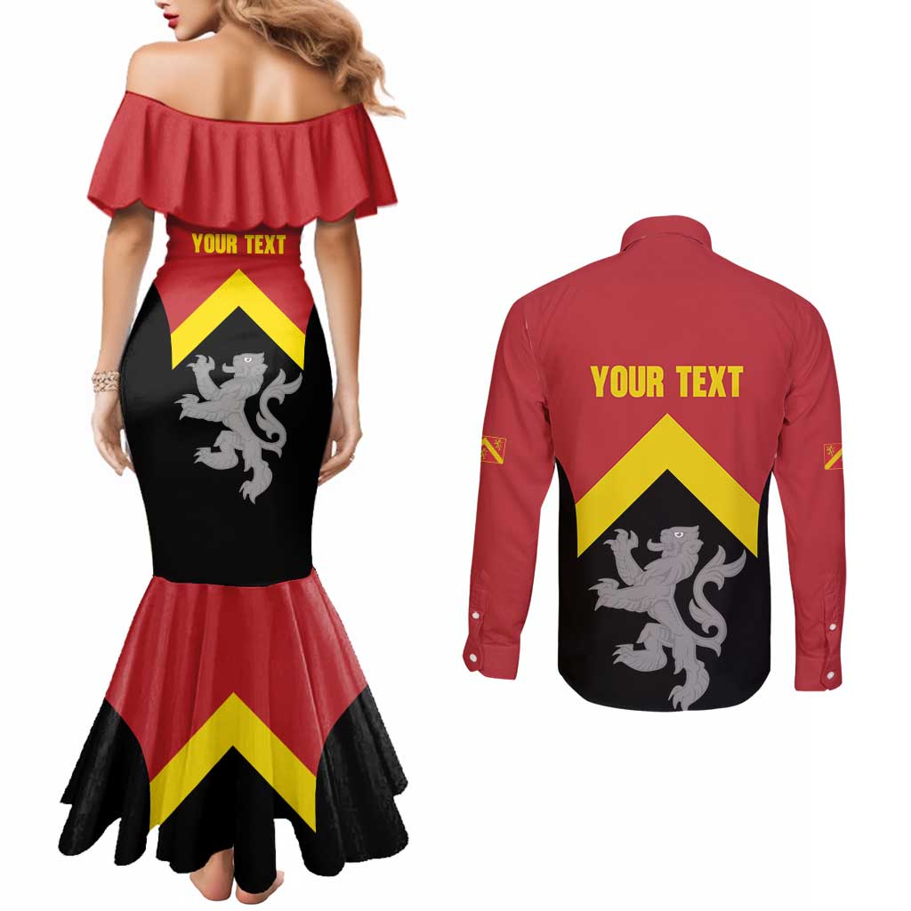 Personalised Anglesey Wales Couples Matching Mermaid Dress and Long Sleeve Button Shirt Ynys Mon Welsh Lion Flag Design - Wonder Print Shop