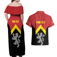 Personalised Anglesey Wales Couples Matching Off Shoulder Maxi Dress and Hawaiian Shirt Ynys Mon Welsh Lion Flag Design - Wonder Print Shop