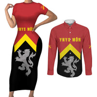 Personalised Anglesey Wales Couples Matching Short Sleeve Bodycon Dress and Long Sleeve Button Shirt Ynys Mon Welsh Lion Flag Design - Wonder Print Shop