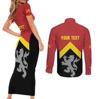Personalised Anglesey Wales Couples Matching Short Sleeve Bodycon Dress and Long Sleeve Button Shirt Ynys Mon Welsh Lion Flag Design - Wonder Print Shop