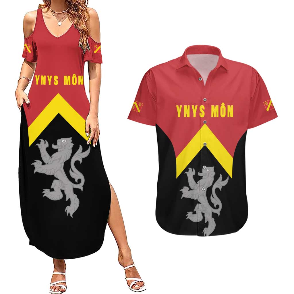 Personalised Anglesey Wales Couples Matching Summer Maxi Dress and Hawaiian Shirt Ynys Mon Welsh Lion Flag Design - Wonder Print Shop