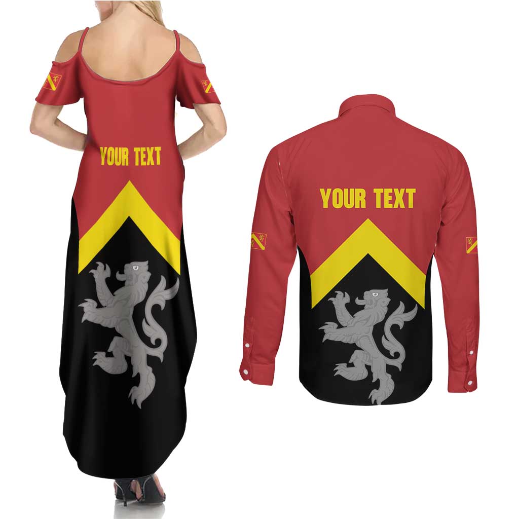 Personalised Anglesey Wales Couples Matching Summer Maxi Dress and Long Sleeve Button Shirt Ynys Mon Welsh Lion Flag Design - Wonder Print Shop