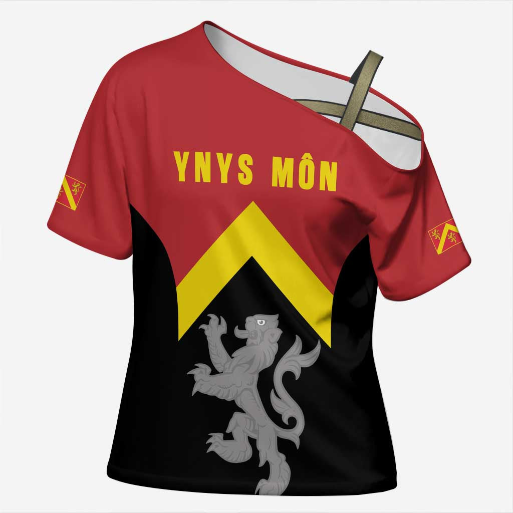 Personalised Anglesey Wales Cross Shoulder Shirt Ynys Mon Welsh Lion Flag Design - Wonder Print Shop