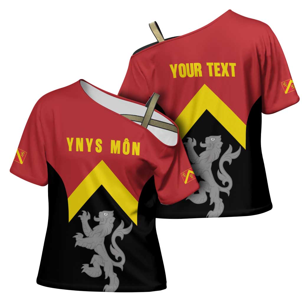 Personalised Anglesey Wales Cross Shoulder Shirt Ynys Mon Welsh Lion Flag Design - Wonder Print Shop