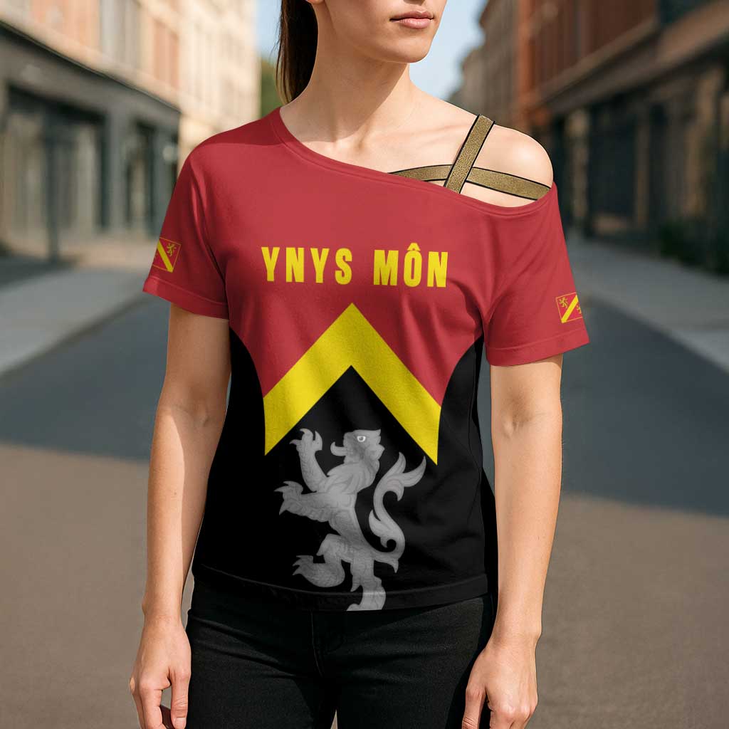Personalised Anglesey Wales Cross Shoulder Shirt Ynys Mon Welsh Lion Flag Design - Wonder Print Shop
