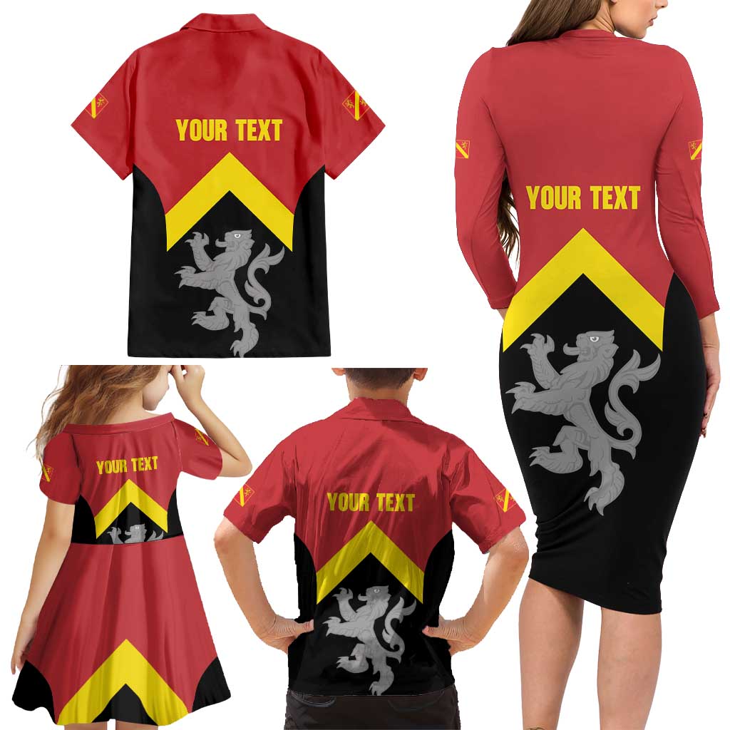 Personalised Anglesey Wales Family Matching Long Sleeve Bodycon Dress and Hawaiian Shirt Ynys Mon Welsh Lion Flag Design - Wonder Print Shop