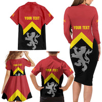 Personalised Anglesey Wales Family Matching Long Sleeve Bodycon Dress and Hawaiian Shirt Ynys Mon Welsh Lion Flag Design - Wonder Print Shop