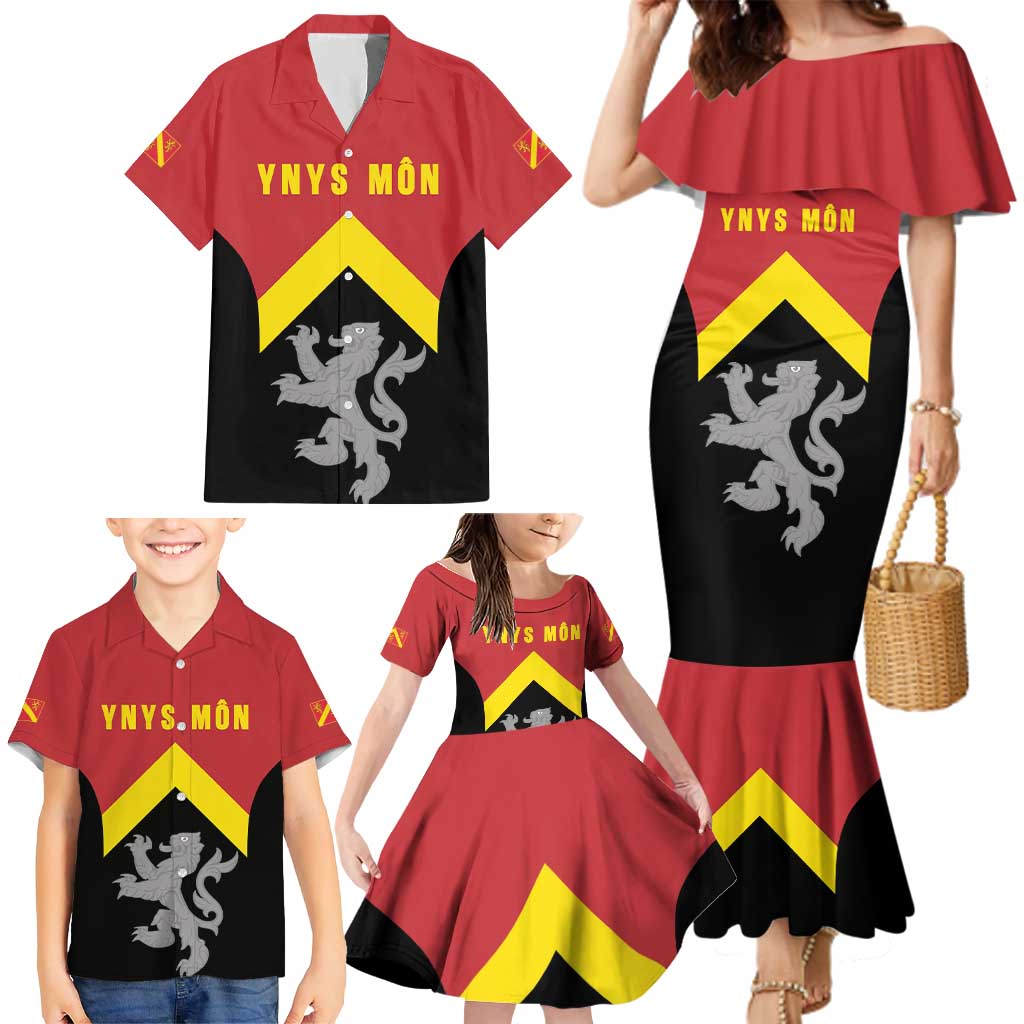 Personalised Anglesey Wales Family Matching Mermaid Dress and Hawaiian Shirt Ynys Mon Welsh Lion Flag Design - Wonder Print Shop