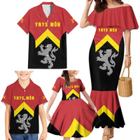Personalised Anglesey Wales Family Matching Mermaid Dress and Hawaiian Shirt Ynys Mon Welsh Lion Flag Design - Wonder Print Shop