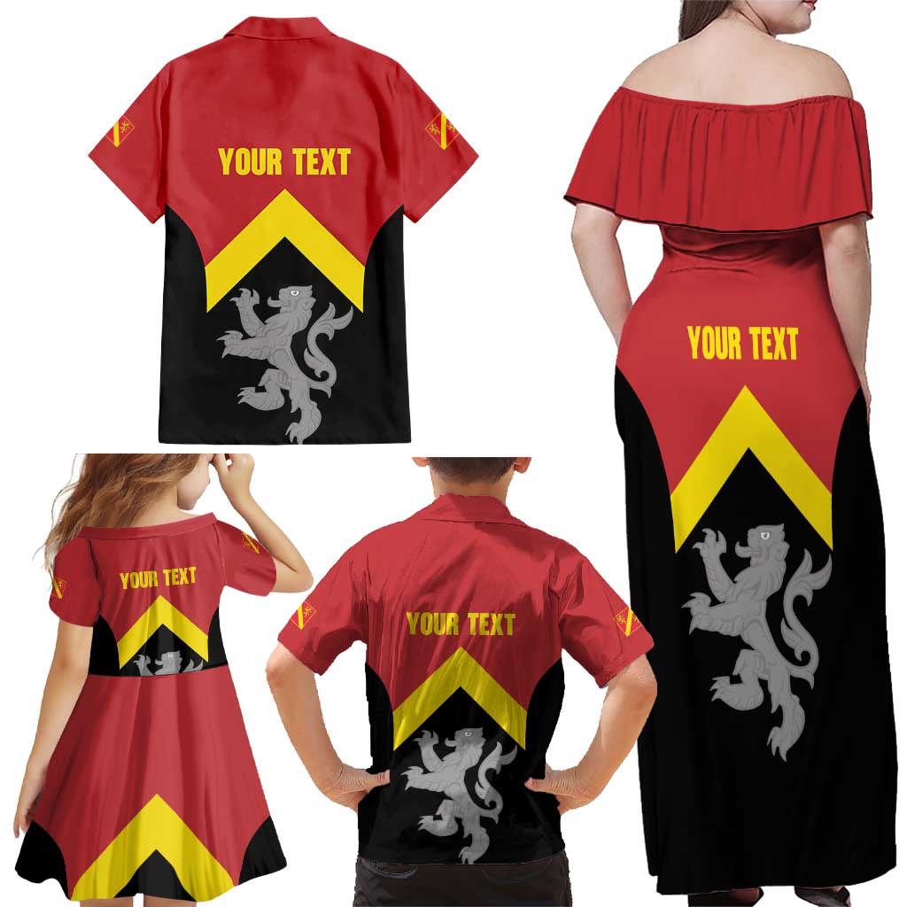 Personalised Anglesey Wales Family Matching Off Shoulder Maxi Dress and Hawaiian Shirt Ynys Mon Welsh Lion Flag Design - Wonder Print Shop