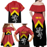 Personalised Anglesey Wales Family Matching Off Shoulder Maxi Dress and Hawaiian Shirt Ynys Mon Welsh Lion Flag Design - Wonder Print Shop
