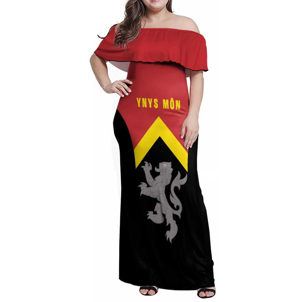 Personalised Anglesey Wales Family Matching Off Shoulder Maxi Dress and Hawaiian Shirt Ynys Mon Welsh Lion Flag Design - Wonder Print Shop