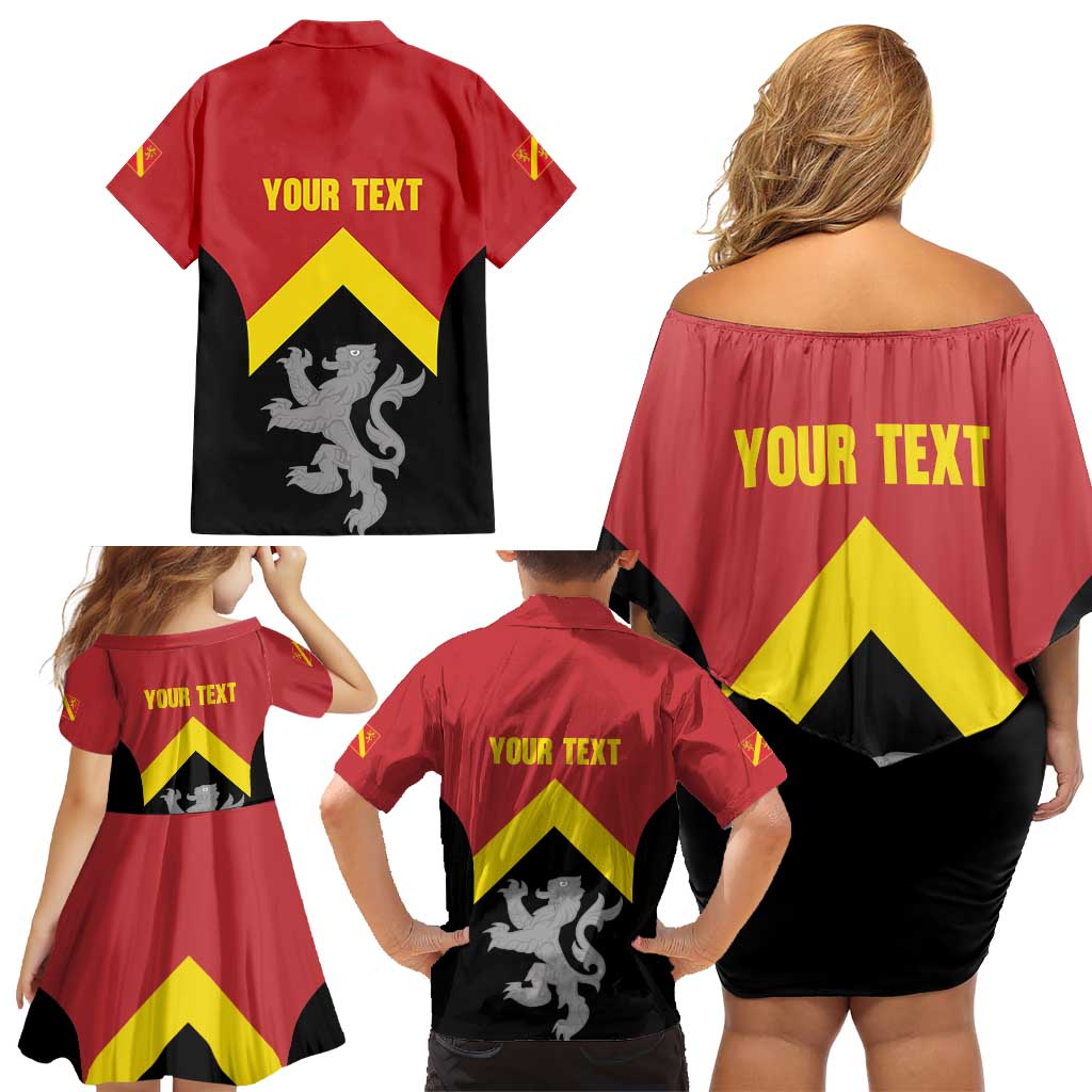 Personalised Anglesey Wales Family Matching Off Shoulder Short Dress and Hawaiian Shirt Ynys Mon Welsh Lion Flag Design - Wonder Print Shop