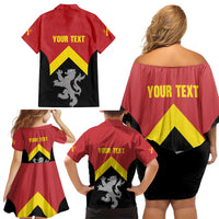 Personalised Anglesey Wales Family Matching Off Shoulder Short Dress and Hawaiian Shirt Ynys Mon Welsh Lion Flag Design - Wonder Print Shop