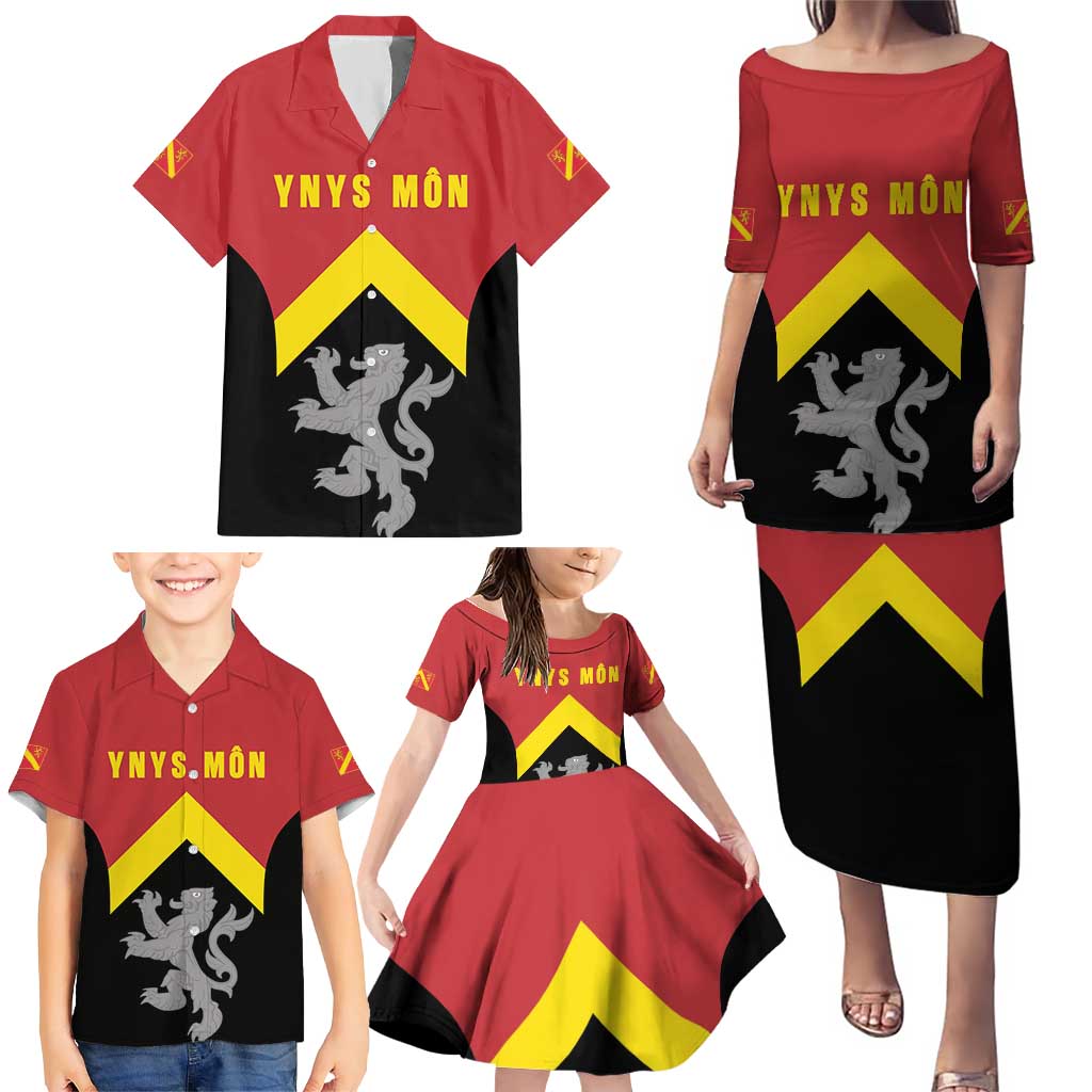 Personalised Anglesey Wales Family Matching Puletasi and Hawaiian Shirt Ynys Mon Welsh Lion Flag Design - Wonder Print Shop