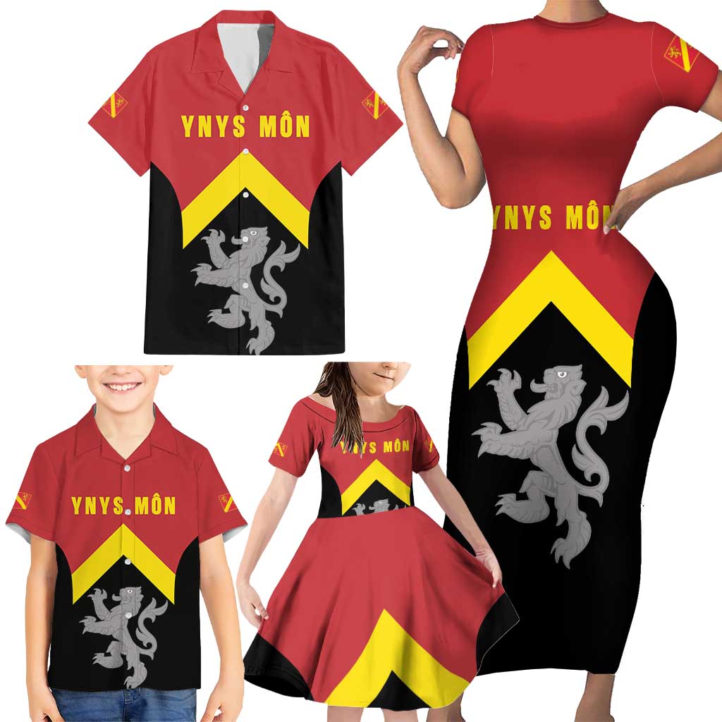 Personalised Anglesey Wales Family Matching Short Sleeve Bodycon Dress and Hawaiian Shirt Ynys Mon Welsh Lion Flag Design - Wonder Print Shop