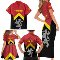 Personalised Anglesey Wales Family Matching Short Sleeve Bodycon Dress and Hawaiian Shirt Ynys Mon Welsh Lion Flag Design - Wonder Print Shop