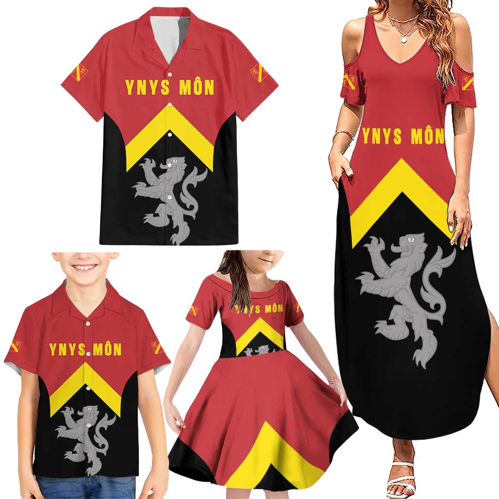 Personalised Anglesey Wales Family Matching Summer Maxi Dress and Hawaiian Shirt Ynys Mon Welsh Lion Flag Design - Wonder Print Shop
