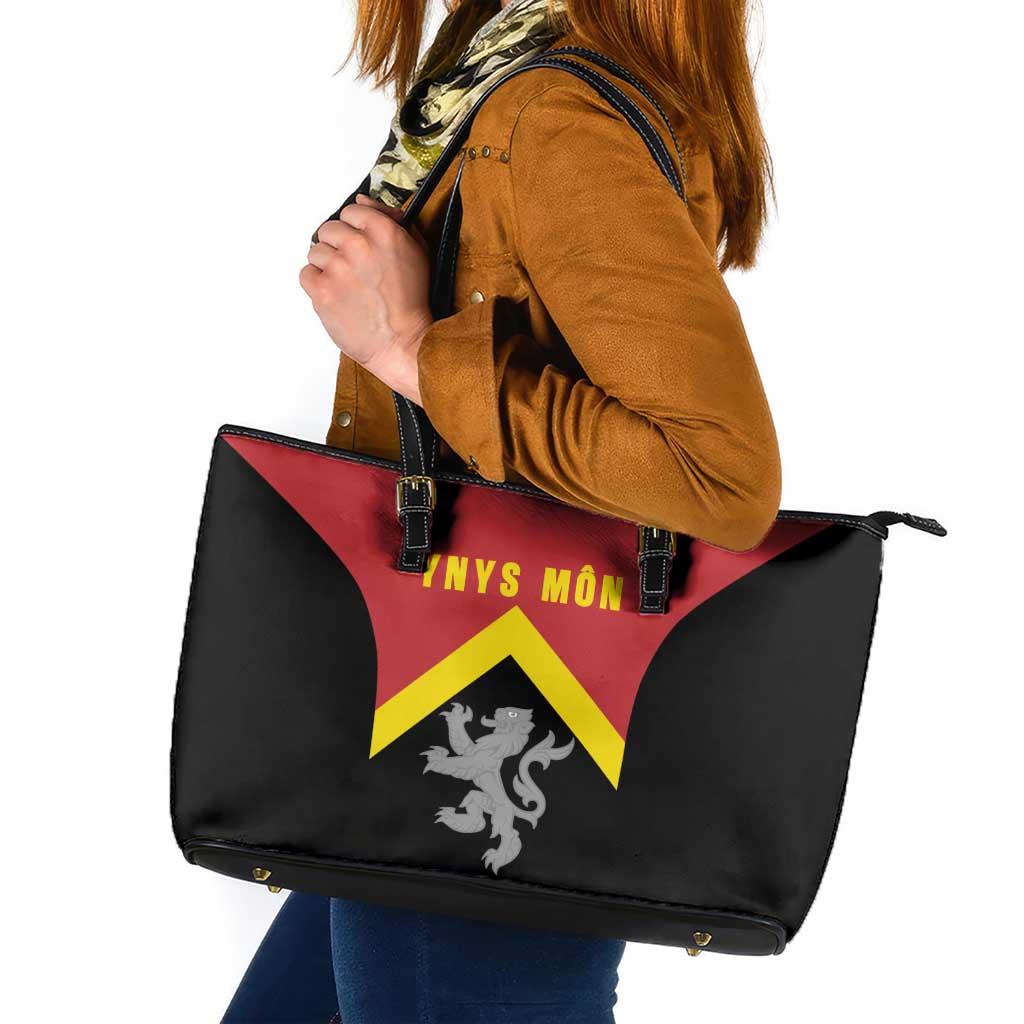 Anglesey Wales Leather Tote Bag Ynys Mon Welsh Lion Flag Design - Wonder Print Shop