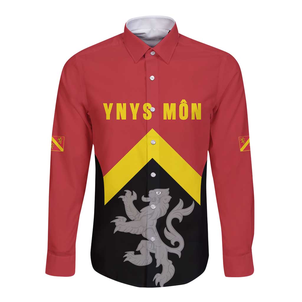 Personalised Anglesey Wales Long Sleeve Button Shirt Ynys Mon Welsh Lion Flag Design - Wonder Print Shop