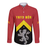 Personalised Anglesey Wales Long Sleeve Button Shirt Ynys Mon Welsh Lion Flag Design - Wonder Print Shop