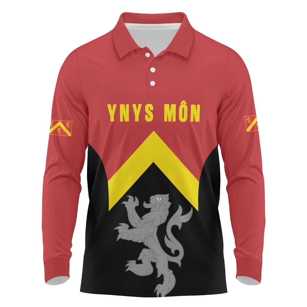 Personalised Anglesey Wales Long Sleeve Polo Shirt Ynys Mon Welsh Lion Flag Design - Wonder Print Shop