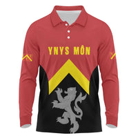 Personalised Anglesey Wales Long Sleeve Polo Shirt Ynys Mon Welsh Lion Flag Design - Wonder Print Shop