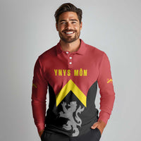 Personalised Anglesey Wales Long Sleeve Polo Shirt Ynys Mon Welsh Lion Flag Design - Wonder Print Shop