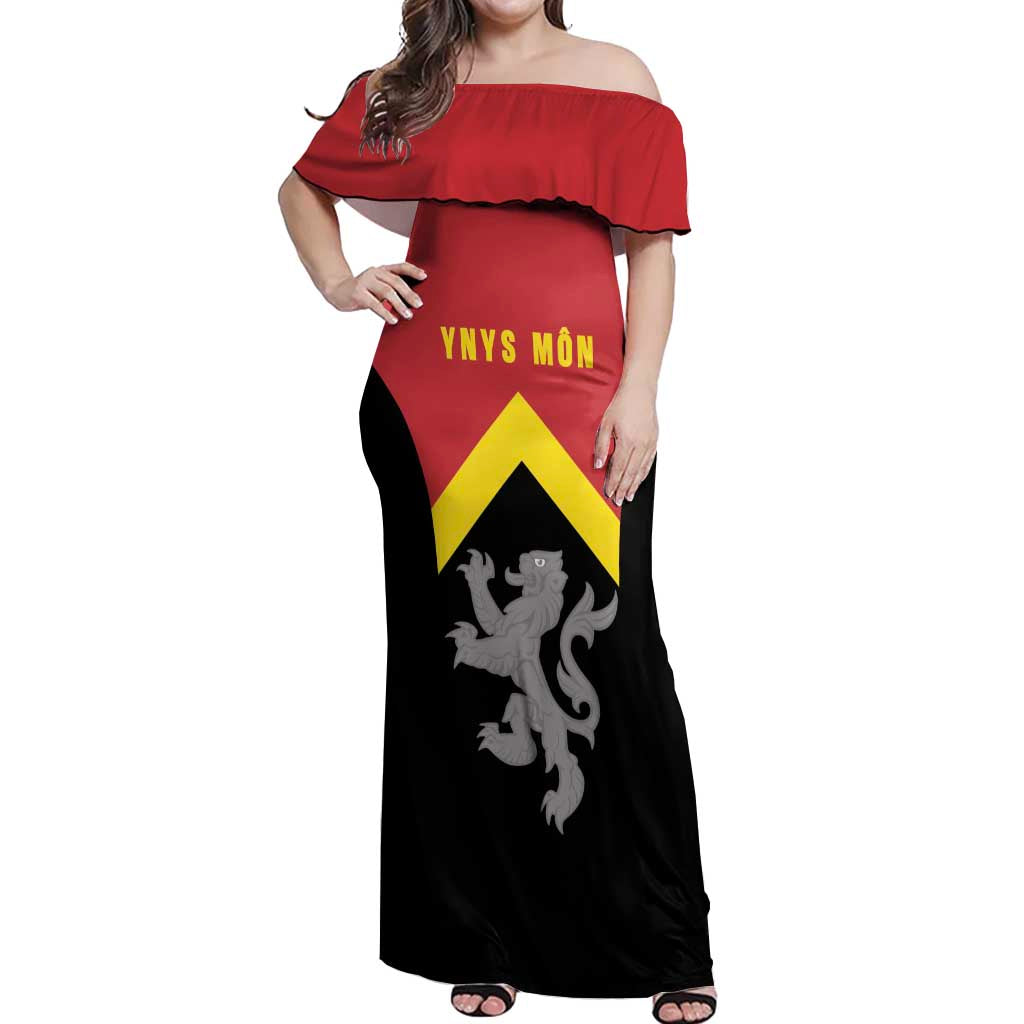 Personalised Anglesey Wales Off Shoulder Maxi Dress Ynys Mon Welsh Lion Flag Design - Wonder Print Shop
