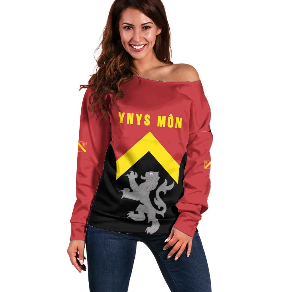 Personalised Anglesey Wales Off Shoulder Sweater Ynys Mon Welsh Lion Flag Design - Wonder Print Shop