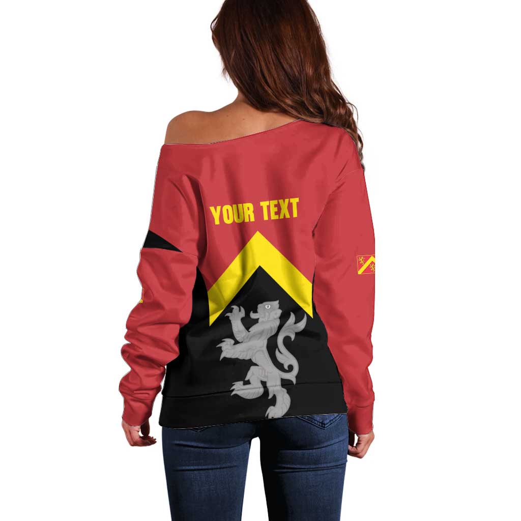 Personalised Anglesey Wales Off Shoulder Sweater Ynys Mon Welsh Lion Flag Design - Wonder Print Shop