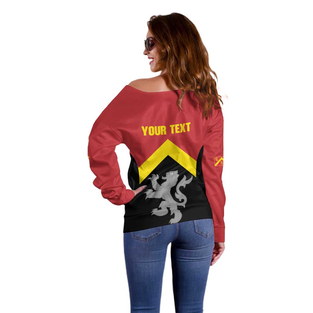 Personalised Anglesey Wales Off Shoulder Sweater Ynys Mon Welsh Lion Flag Design - Wonder Print Shop
