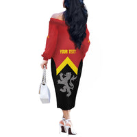 Personalised Anglesey Wales Off The Shoulder Long Sleeve Dress Ynys Mon Welsh Lion Flag Design - Wonder Print Shop