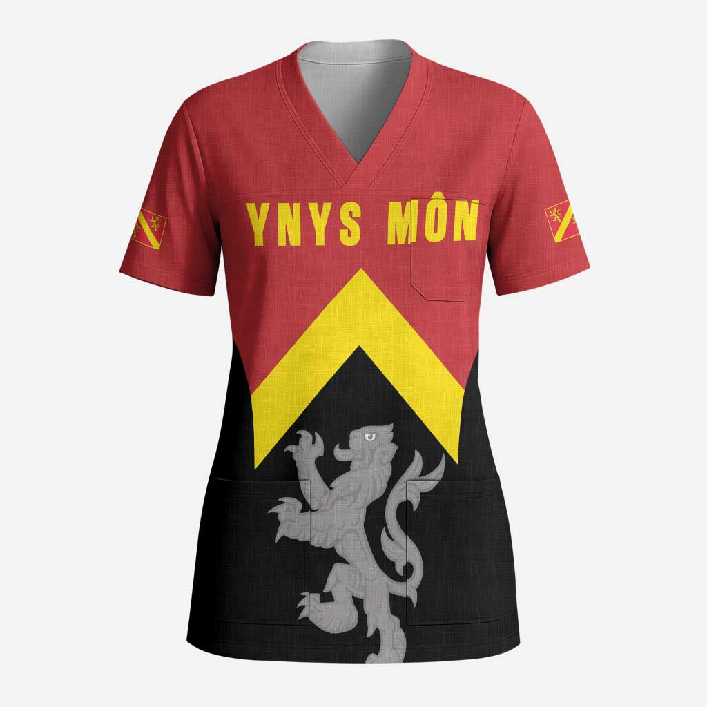 Personalised Anglesey Wales Scrub Top Ynys Mon Welsh Lion Flag Design - Wonder Print Shop