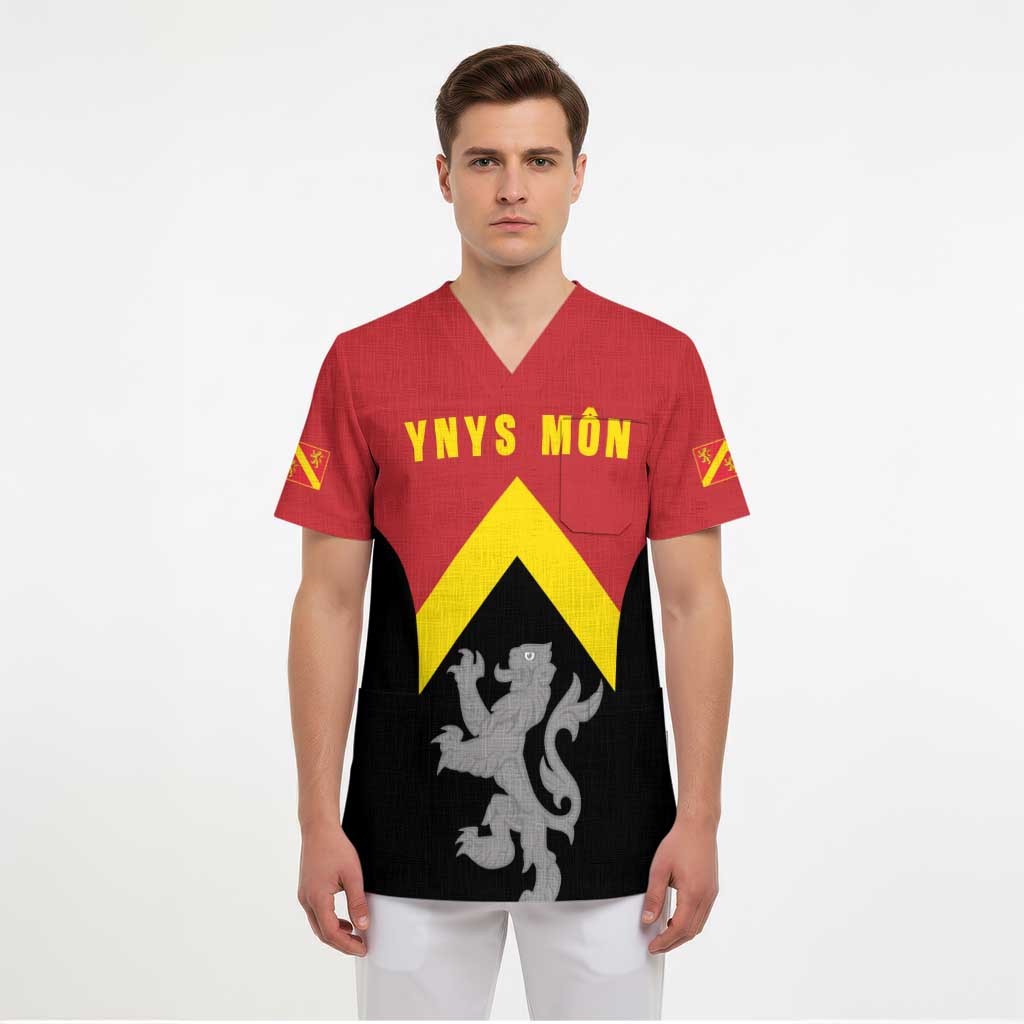 Personalised Anglesey Wales Scrub Top Ynys Mon Welsh Lion Flag Design - Wonder Print Shop