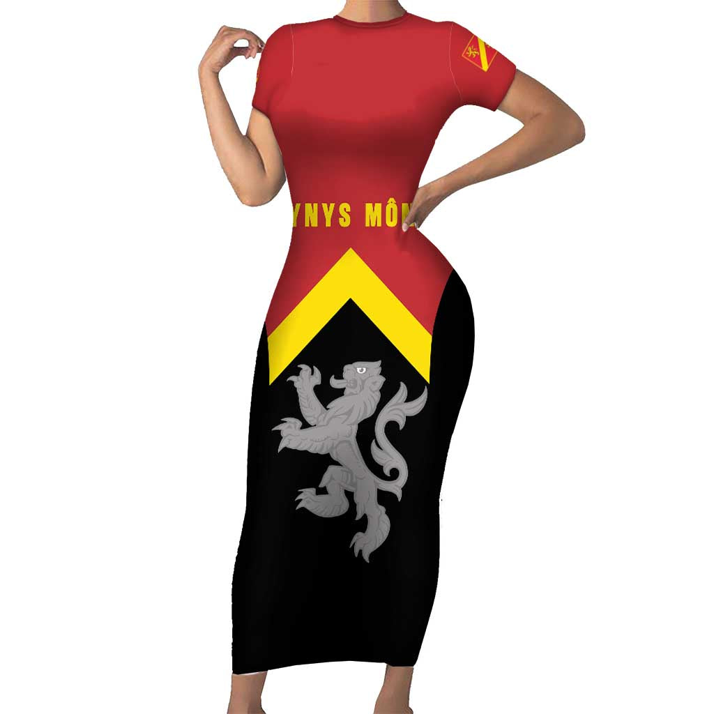 Personalised Anglesey Wales Short Sleeve Bodycon Dress Ynys Mon Welsh Lion Flag Design - Wonder Print Shop